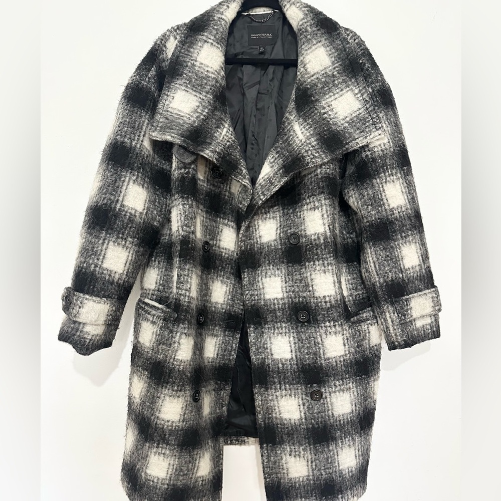 BANANA REPUBLIC Women Wool Blend Plaid Italian Top Coat Modern Women XL